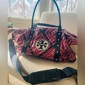 Tory Burch Geometric Red and Black Duffle Bag